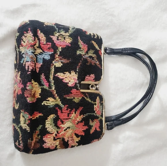 Stunning 1940's 50's needlepoint wool vintage purse bag floral handmade fall - Picture 8 of 16